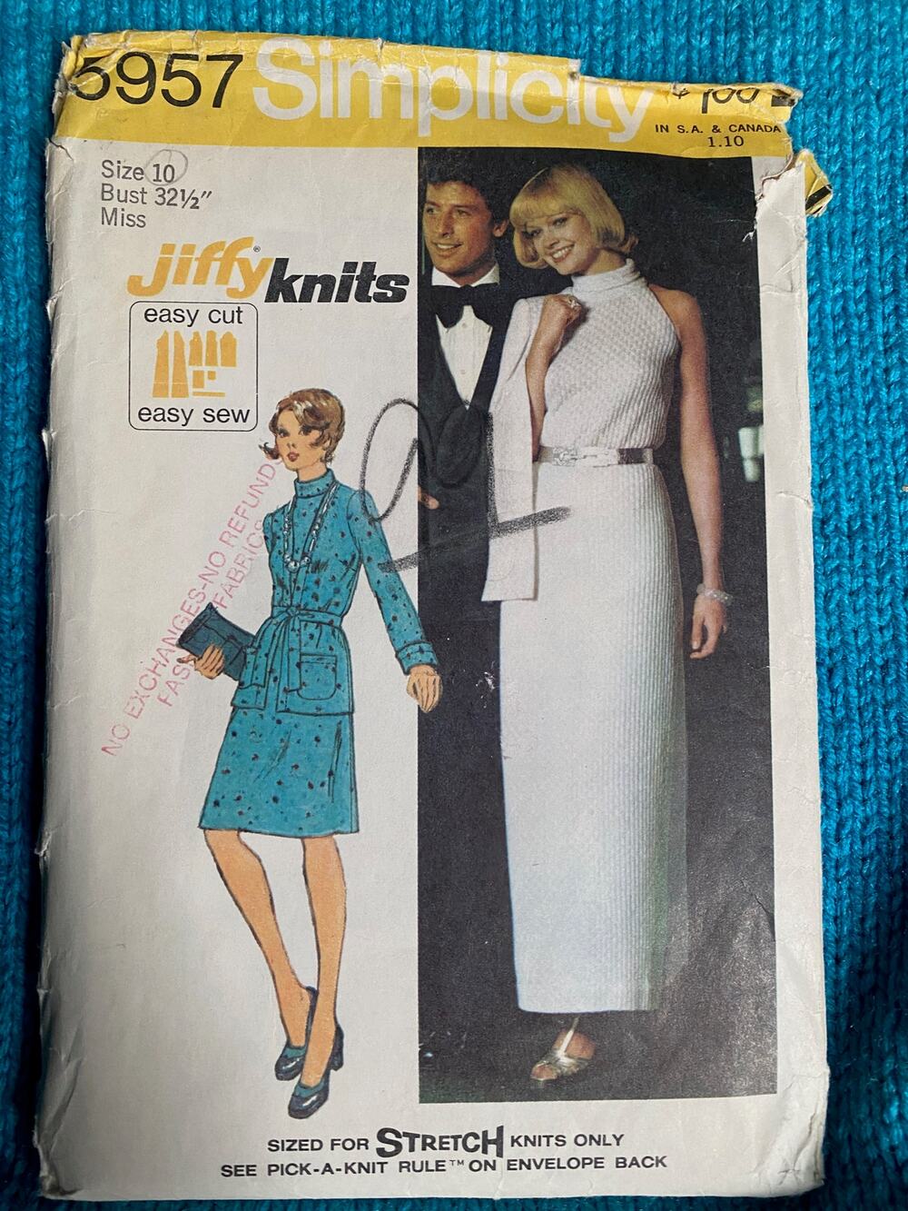 Simplicity sewing pattern  5957 Dress mock neck 1960s